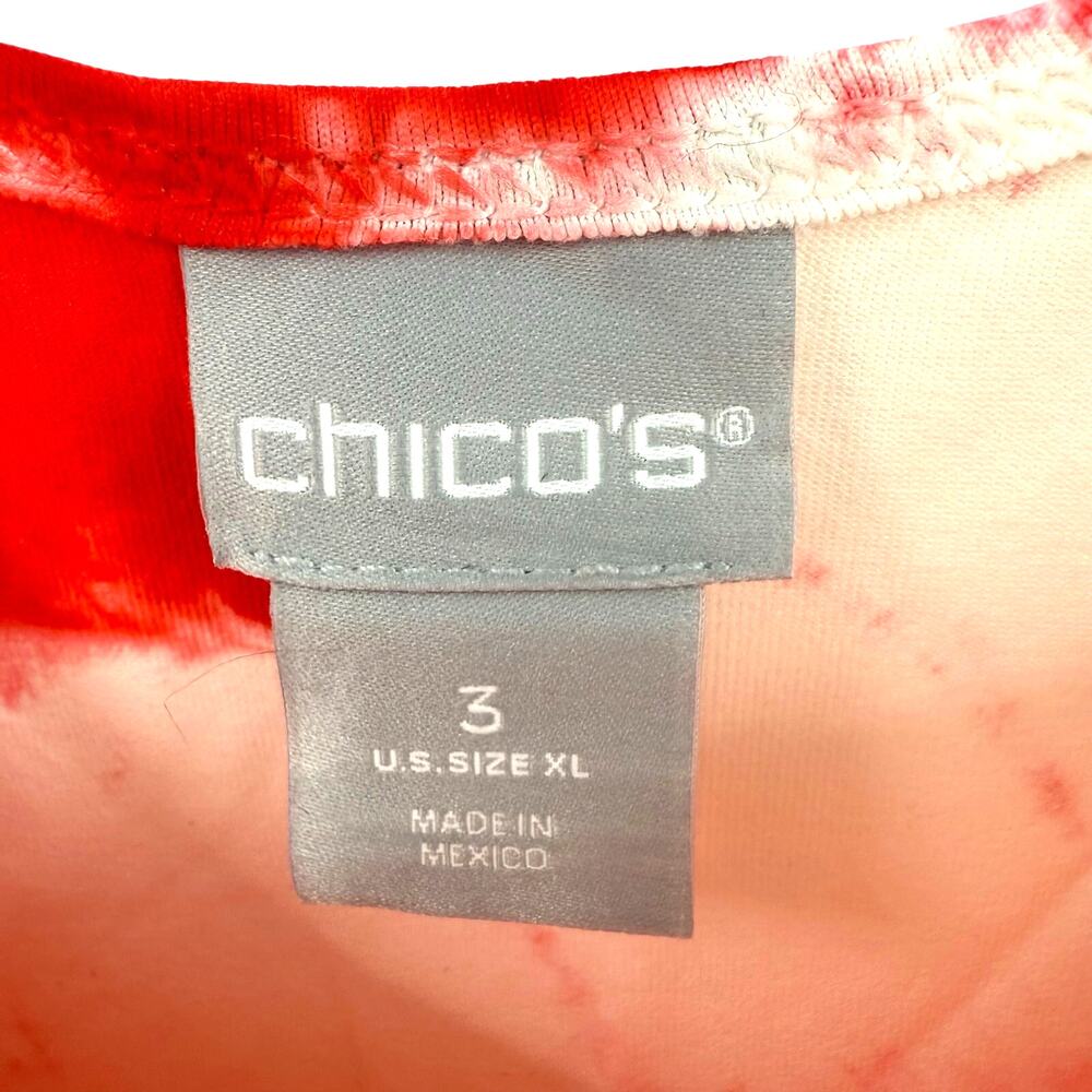 Chico's Size 3 XL Sleeveless Shirt Tank Top Blouse Red White Tie-Dye Casual - Picture 3 of 4